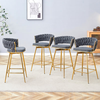 Chaise pivotante rotative, assise en coton et en lin, pieds en métal doré, résistant à la rouille et à l'usure, convient aux tables hautes dans les restaurants / bars