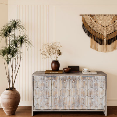4 Door Wooden Cabinet Sideboard Buffet Server Storage. Adjustable Shelves. & Fir Wood. Art , , Rustic. Kitchen, Dining Room. 59.17 In. D, 15.82 W, 31.