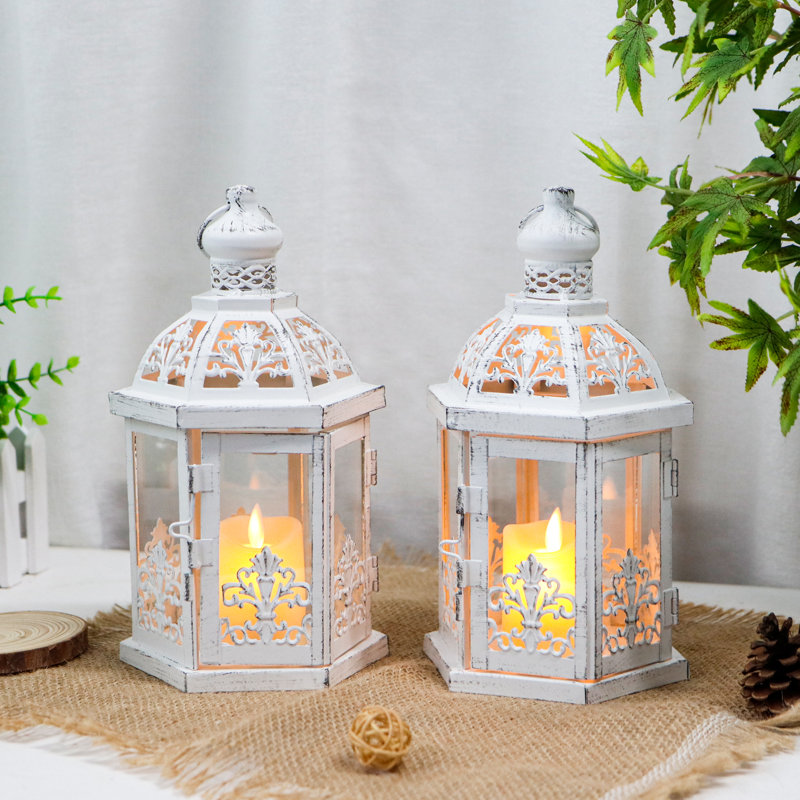 Set of 2 Vintage Decorative Lanterns 9.5" H Hanging Lantern, White