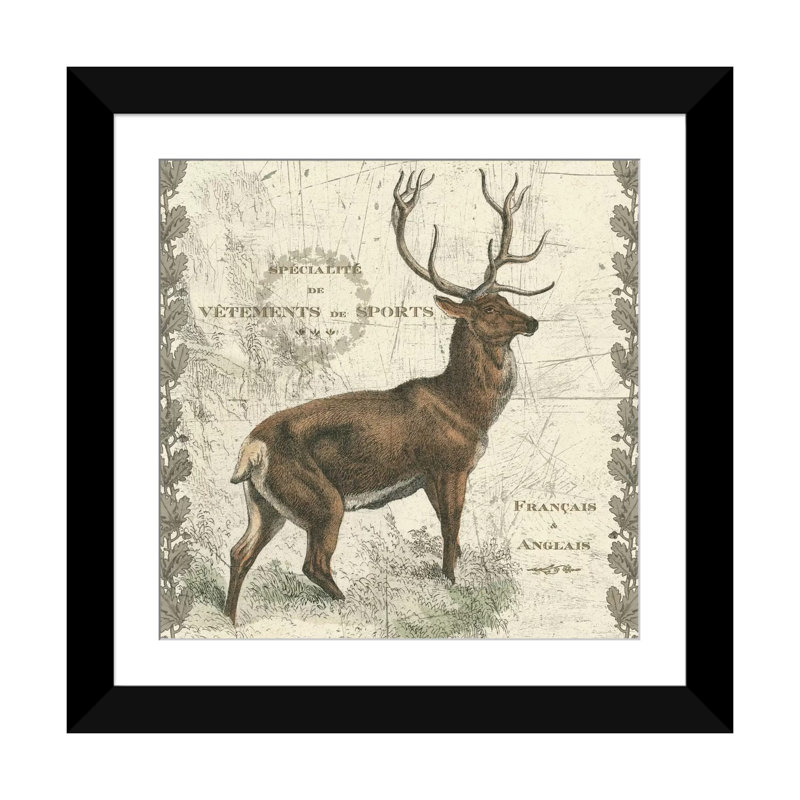 Elk, impression sur toile tendue Regal, H 16 po x l 16 po x P 1 po, Papier beaux-arts encadré noir, Blanc