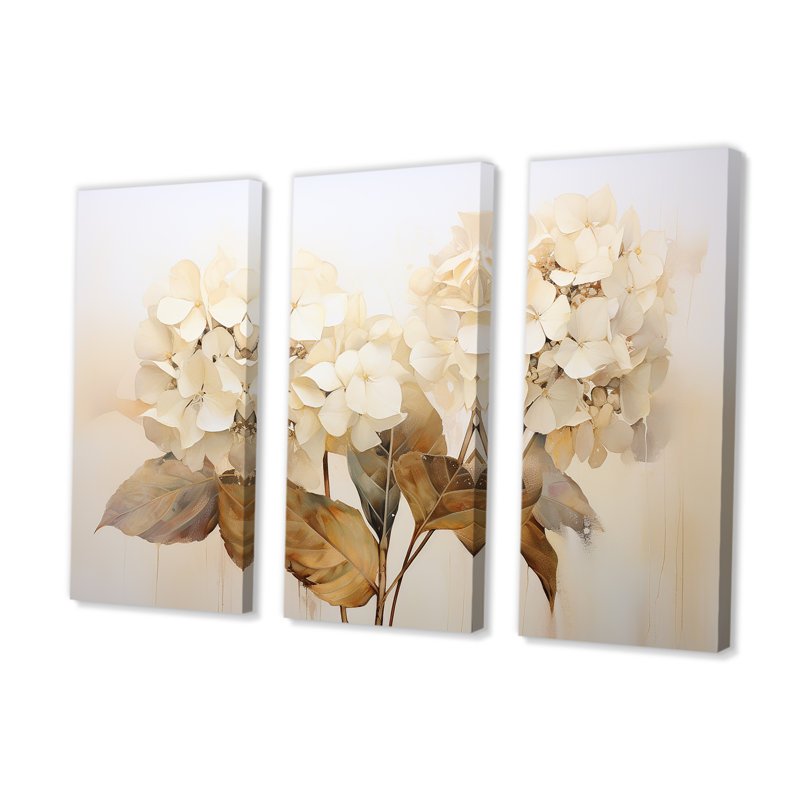 «Vintage Minimalisme Hydrangea», ensemble d'art mural sur toile, H 40 po x l 60 po x P 1 po