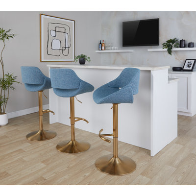 Najrin Adjustable Upholstered Bar Stool with Rounded T Footrest (Set of 2)