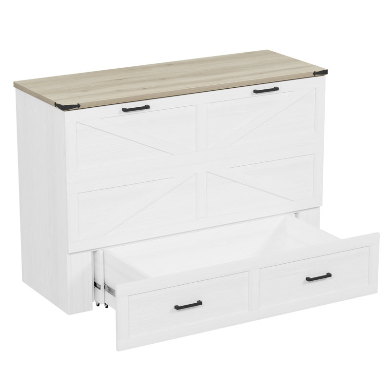 Grand lit escamotable style ferme avec station de charge, lit plateforme pliable avec grand tiroir de rangement pour chambre d'amis, petite chambre