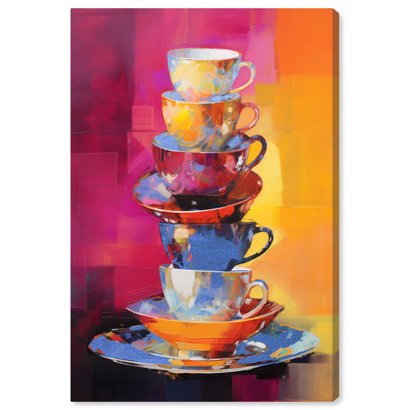 Bright Teacups Multicolor Canvas Wall Art, 10" x 15"