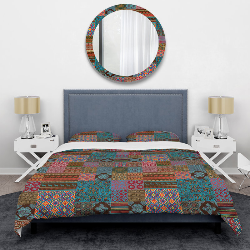 Multicolor Ethnic Patchwork - Abstract Duvet Cover Set - Microfiber Polyester, King Duvet Cover + 2 King Shams