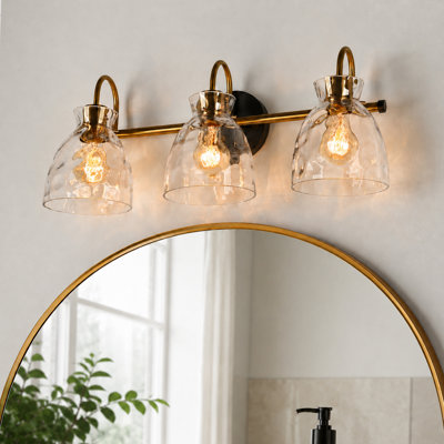 Almine 23" W 3-Light Iron Vanity Light with Textured Glass Shades