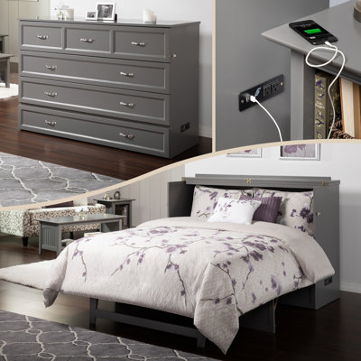 Andriena Murphy Bed Chest with 6" Mattress, Storage & Built-in Charger