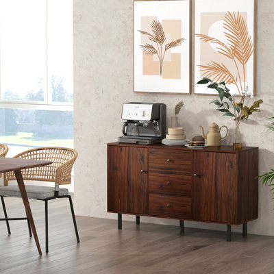 Armoire de cuisine avec tablette réglable, 2 armoires, 3 tiroirs, brun rustique, pour vestibule, console de salon, placards et tablettes