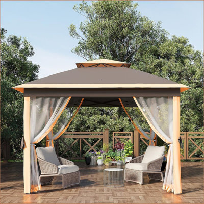 11x11FT Pop-Up Gazebo, Instant Outdoor Canopy Tent with Mosquito Nettings, Durable Steel Frame, Water, and UV Proof, for Patio, Garden, Courtyard, Party