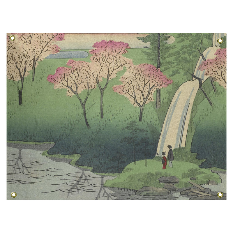 Tapisserie murale chiyogaike étang avec fleurs Macintyre, H 81,5 po x l 60,5 po, Vert / Beige