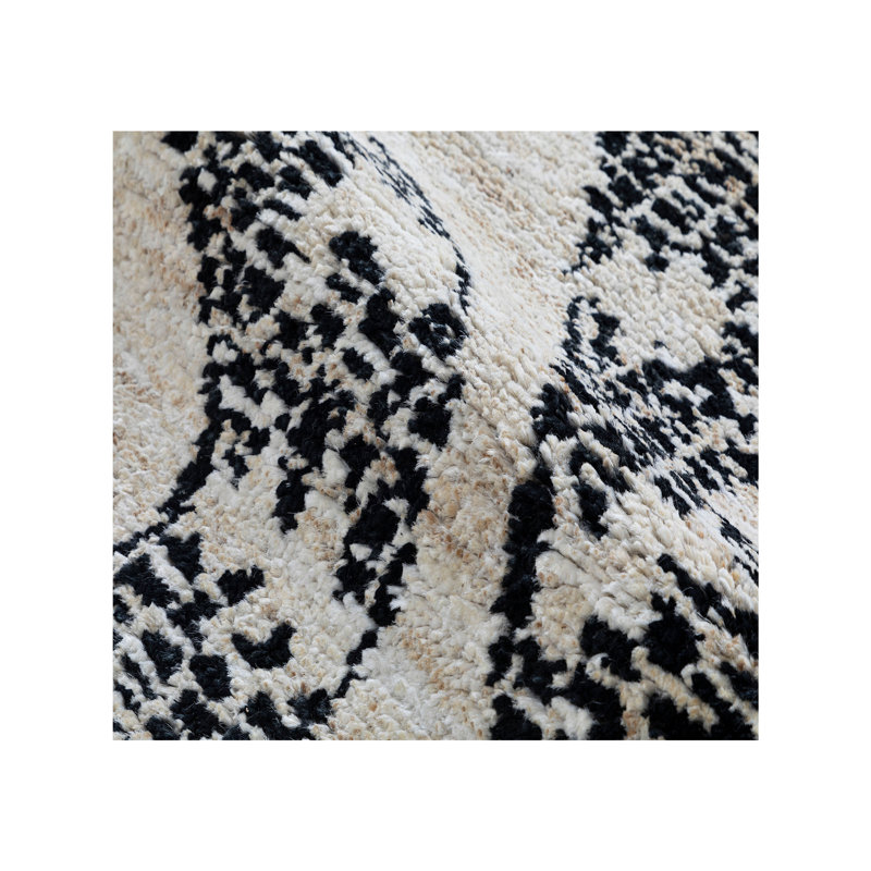 Tapis noué à la main beige / noir Kundalini, Tapis de couloir 2 pi 6 po x 12 pi