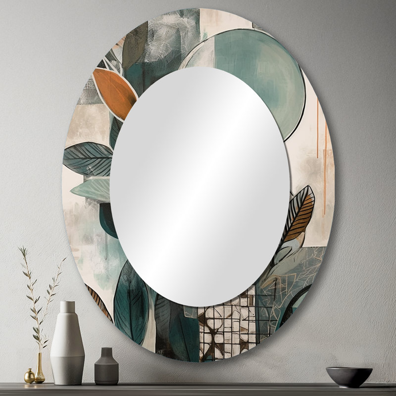 Orange And Green Abstract Bohemia I - Orange Oval Wall Mirror Decor, 43" x 33"
