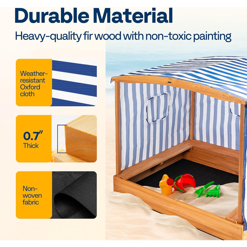 58x48in Wood Sandbox with Detachable UV-Blocking Canopy & Ventilation Windows