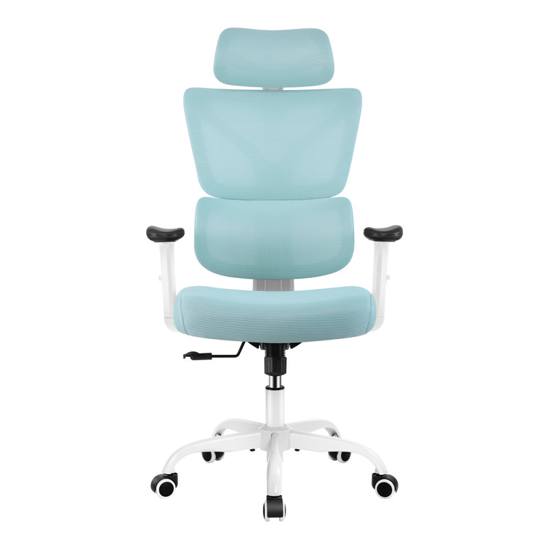 Chaise de travail ergonomique en filet avec appui-tête et repose-pieds Baram, Avec repose-tête, Bleu clair