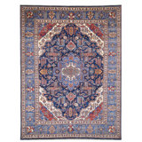 Hand Knotted Wool Area Rug in Navy And Blue