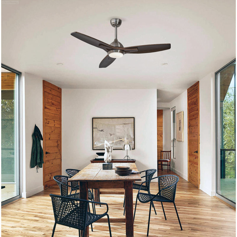 Ventilateur de plafond à moteur à courant continu Modern Farmhouse, 2-Tier, Satin Nickel
