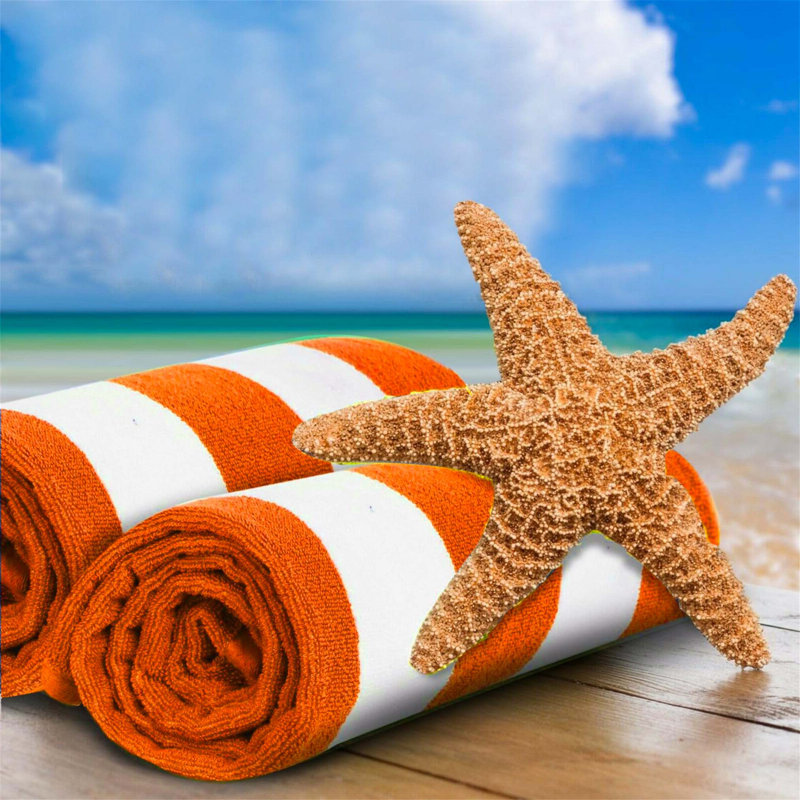 100% Cotton Beach Towel, Orange/White