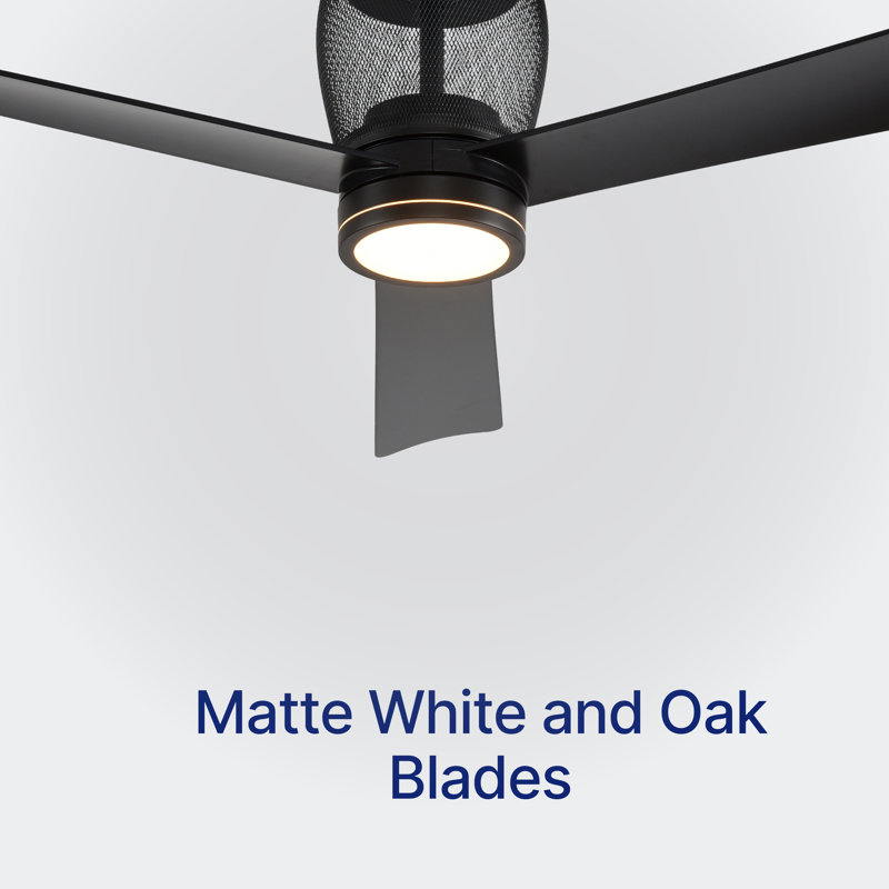Helix 52-Inch Hugger Ceiling Fan, Matte Black with Matte Black Blades & Mesh Decorative Top Cover, Up & Down Lighting, 6CCT Selectable LED, Whisper-Silence DC Motor, Remote Control (3-Blade)