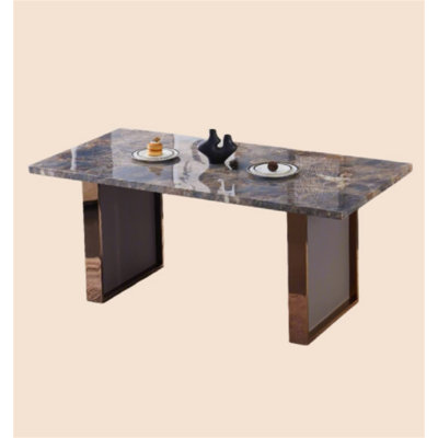 Faux Marble MDF Dinning Table for 6 or 8,Rectangular 70.8"L*35.4"W*29.8"H, Luxurious Rocky Stone Effect Top Stainless Steel Legs Modern, Durable, Easy to Assemble for Kitchen/Living Room/Meeting