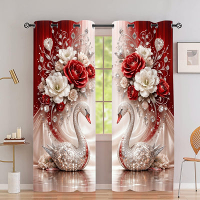 2 rideaux occultants avec œillets, rideaux élégants à imprimé floral et romantique, rideaux isolants et isolants thermiques pour la chambre à coucher et le balcon