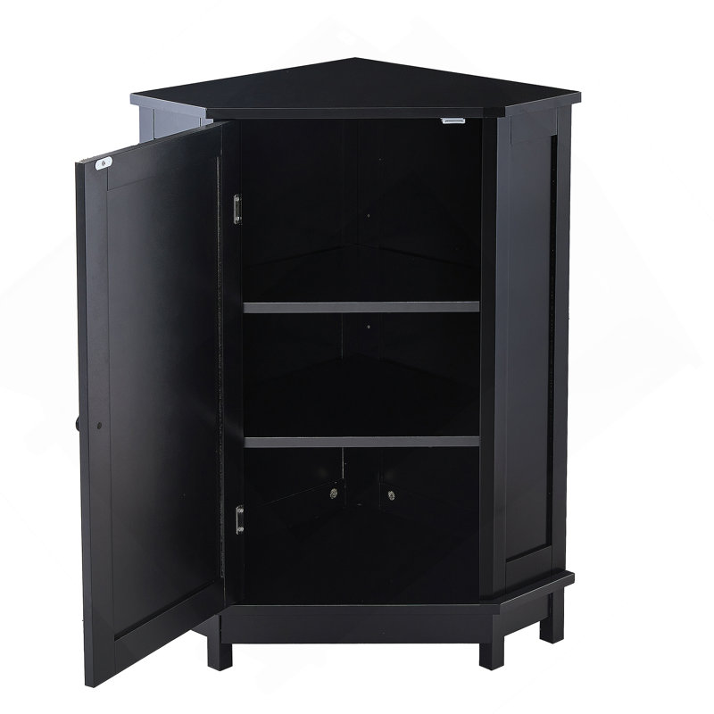 Armoire de rangement de coin triangulaire avec tablettes réglables pour la salle de bain et plusieurs pièces, style moderne et fabrication en panneau de fibres à densité moyenne robuste