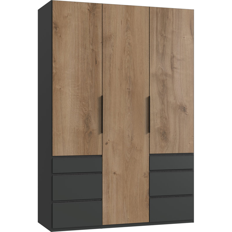 Guardino 3 Door Wardrobe, Plank Oak/Graphite, 236cm H x 150cm W x 58cm D