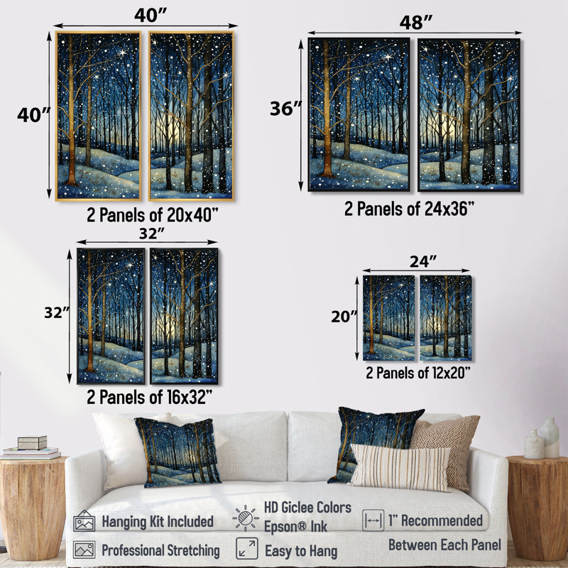 «Festive Starry Night Winter Winter», grands fruits, impressions sur toile, Noir, H 36 po x l 48 po