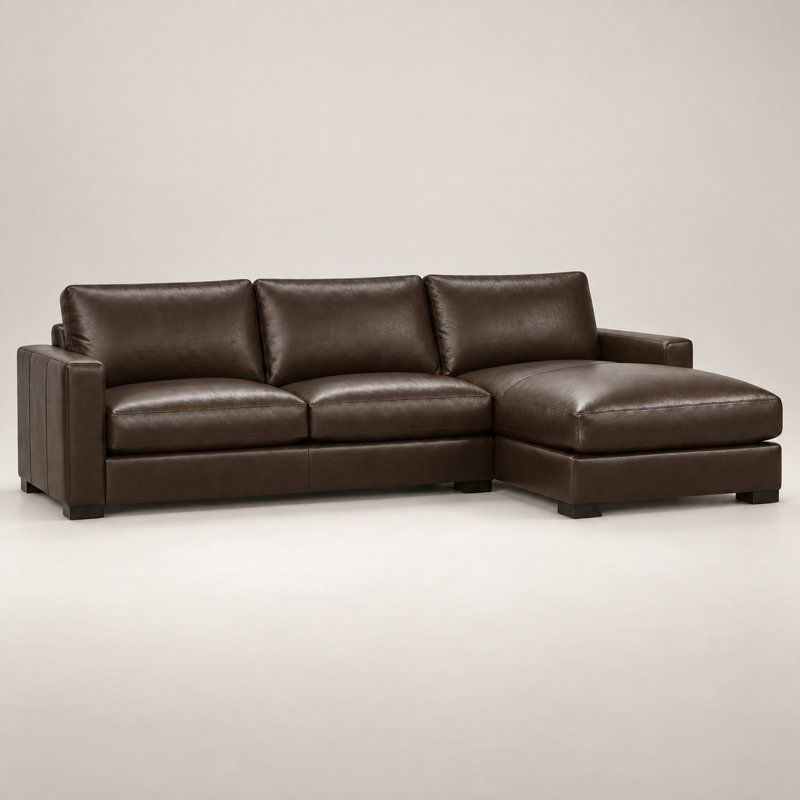 Novella Heirloom Quality RAF Chaise in Buttery Soft 100% Top Grain Leather, Made to Order, Amadeus Coffee