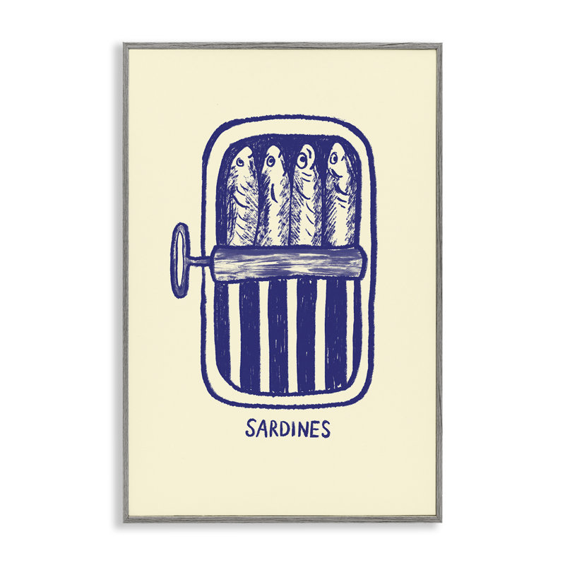 Illustration de sardines en conserve, estampe numérique, design par Florentina Dolci, H 24 po x l 16 po