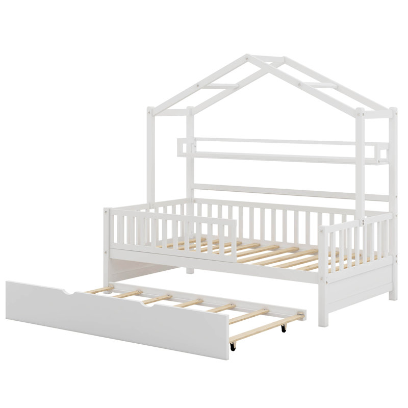 Olga Wooden Twin Size Kids Bed with Trundle, White