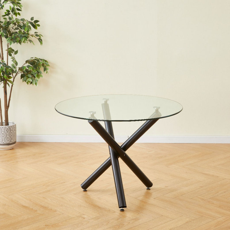 Table ronde en verre avec pieds en acier inoxydable Xander pour la cuisine, le salon, les petits espaces et les coins repas