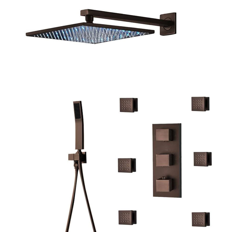 Fontana Trialo Rain Shower Head with Adjustable Body Jets Solid Brass Light Oil Rubbed Bronze Finish
