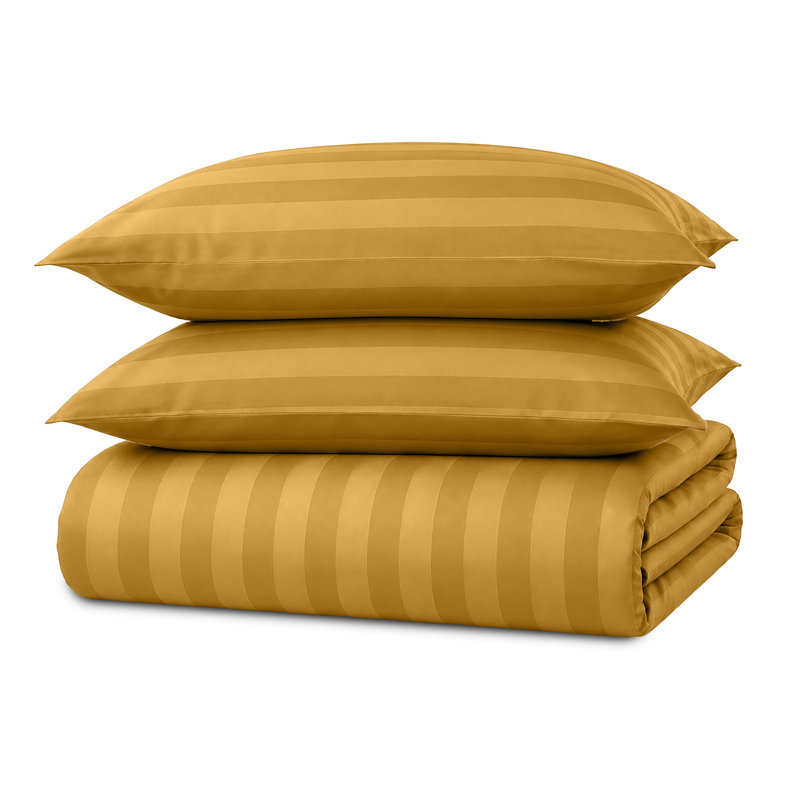 Microfiber Striped Duvet Cover Set with Pillowcases Included, Ochre Striped