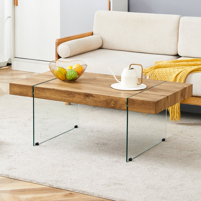 43.3"x23.6" Wood texture sticker MDF Coffee Table with Tempered glass legs.Suitable for Living Room.It can be used not only as a coffee table but also as a side table or display stand.
