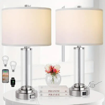 Ensemble de 2 lampes de table à contrôle tactile avec ports USB, lampe de chevet à intensité variable à 3 voies pour le salon, la table de chevet moderne avec 2 ampoules à DEL, la Saint-Valentin et les cadeaux de Pâques