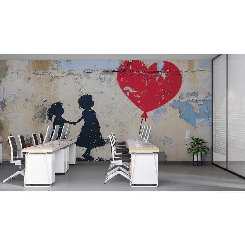 Murale de bureau Banksy Heart Balloon Girl, L 145 po x l 100 po, Non tissé