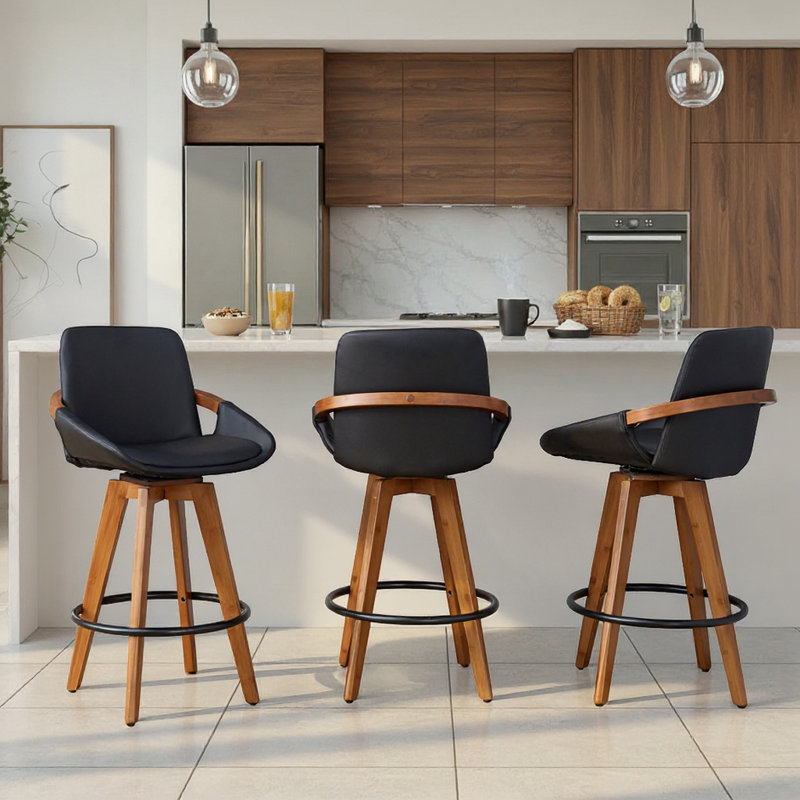 Whitacre Fixed-Height Bar & Counter Stool, Black Faux Leather, Counter Stool (26" Seat Height)