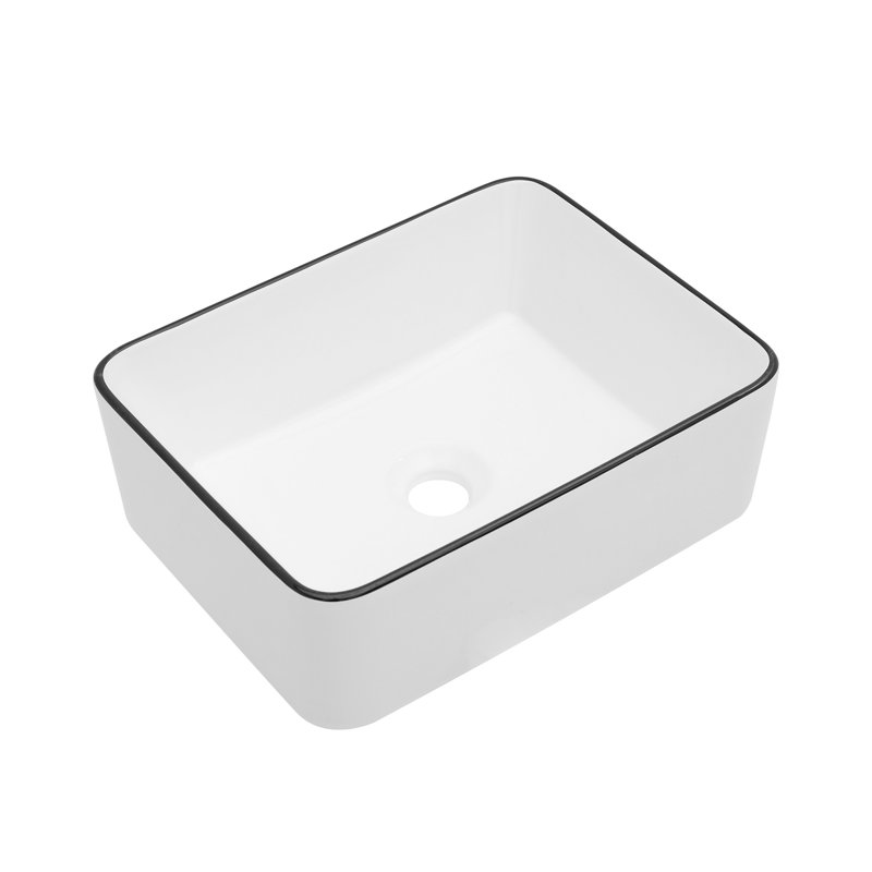 16X12 Inch White Ceramic Vessel Sink - Bathroom Decor Enhancement Classic And Modern Fusion, White/Black