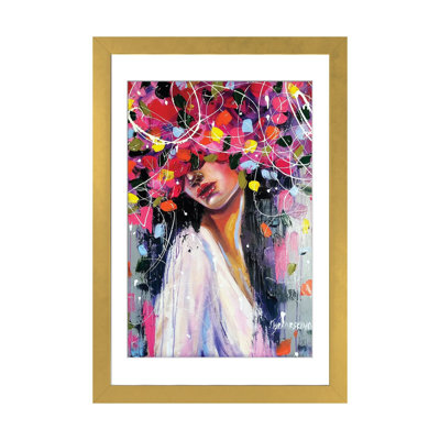 Sweet Love - Colorful Portrait Woman With Flowers Wall Art Print - Framed Fine Art Paper