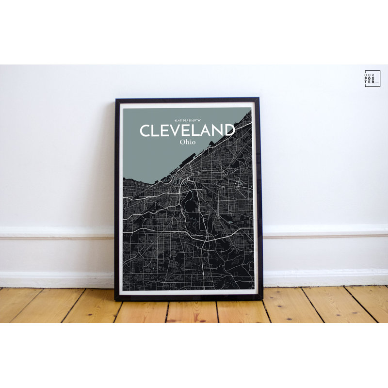 « cleveland city map », reproduction d’impression sur affiche en minuit, H 17 po x l 11 po