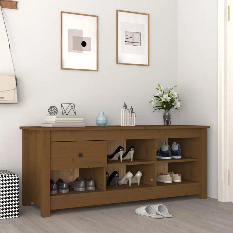 Solid Wood Storage Bench, Honey Brown