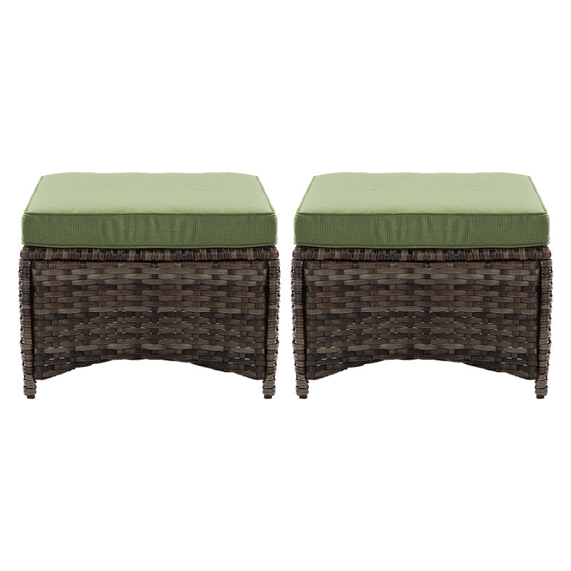 Ensemble de 2 repose-pieds d'extérieur en rotin tissé à la main avec coussins élastiques - Multifonctionnel pour la terrasse, le jardin et la cour