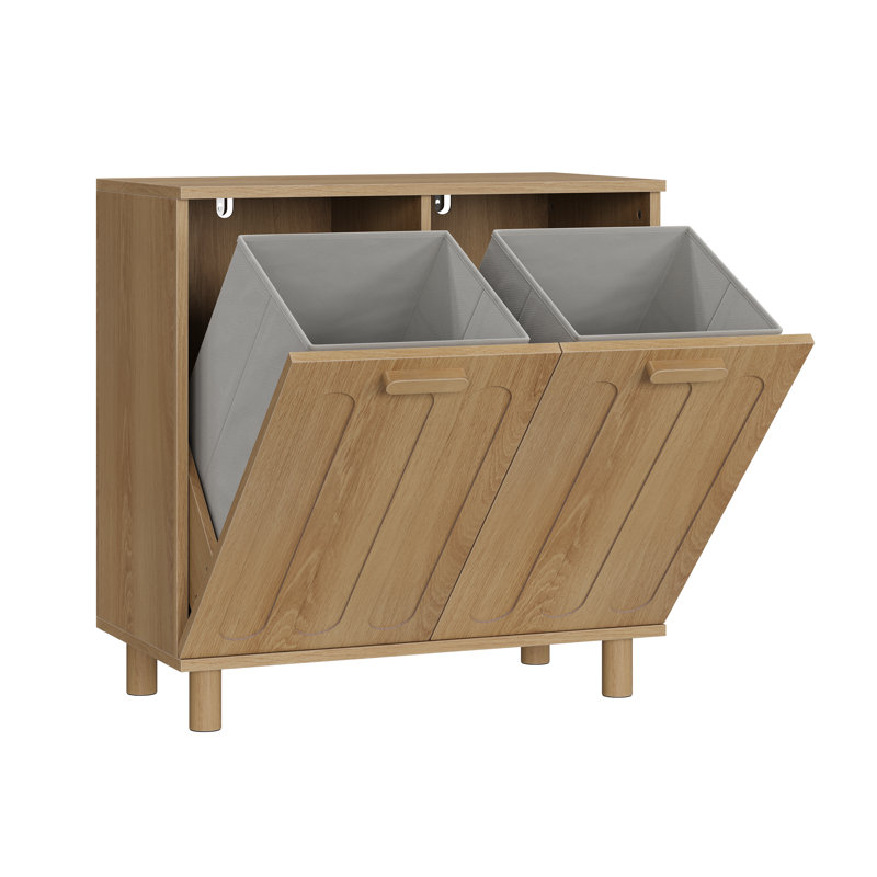 2-Door Tilt-out Laundry Hamper Cabinet with 2 Removable Baskets, Bathroom Storage