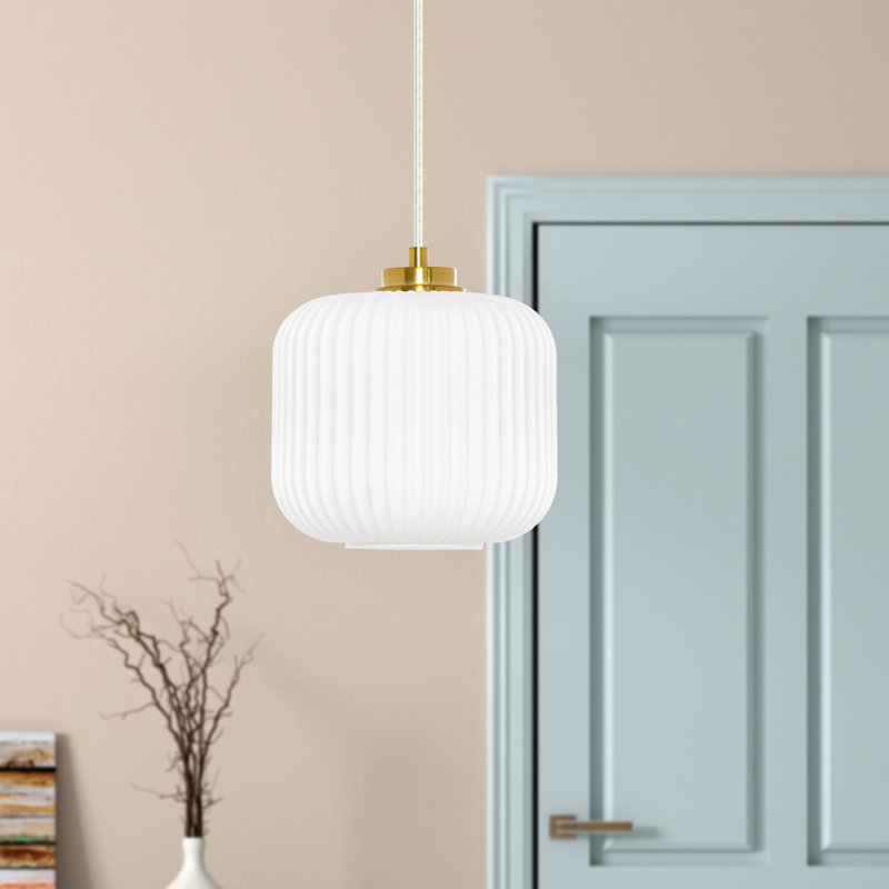 Jacobson 1-Light Ribbed Glass Pendant, White