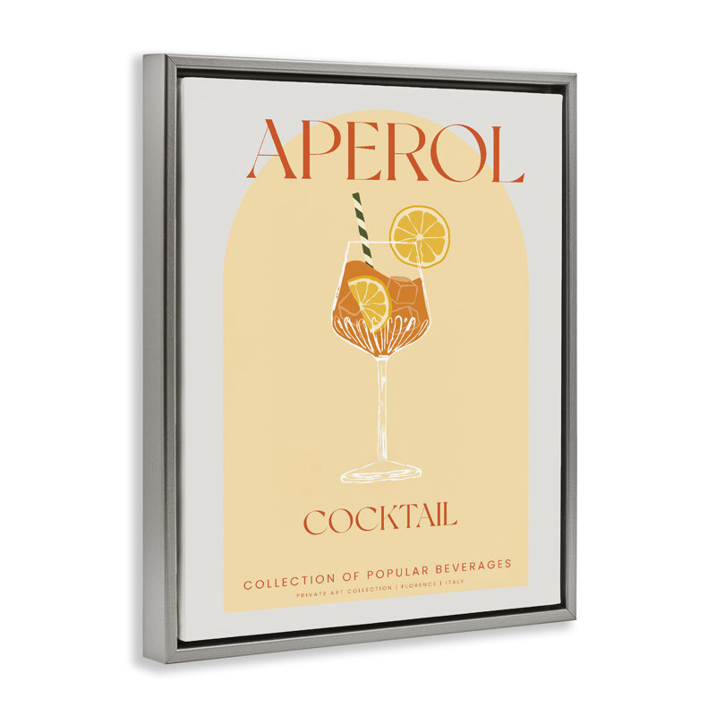 Élégant cadre flottant rétro Aperol Cocktail, design par Lil 'Rue, Cadre flottant gris lustré, H 21 po x l 17 po