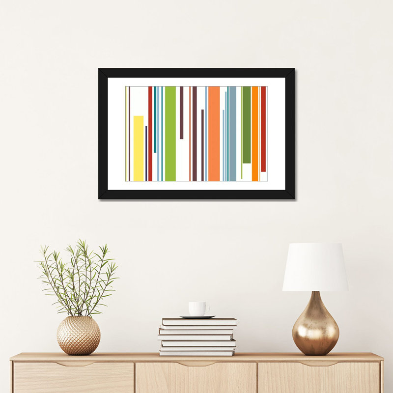 Falsterbo " Striped ", Black Framed Fine Art Paper, White, 24" H x 32" W x 1" D