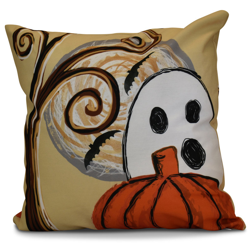 Coussin décoratif extérieur ooky effrayant éclairé retournement pour automne, H 20 po x l 20 po x P 2 po, Or