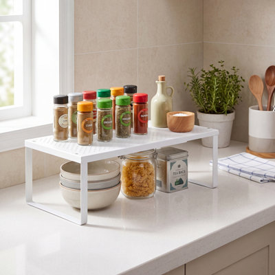 Kitchen Counter Shelf, Extendable Cupboard Organizer, Spice Rack, Metal, Space-saving
