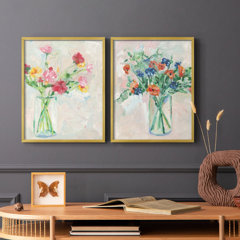 «Painterly Soft Bouquet I», reproduction encadrée de qualité supérieure - prête à être accrochée - aucun clou requis - aucun clou requis