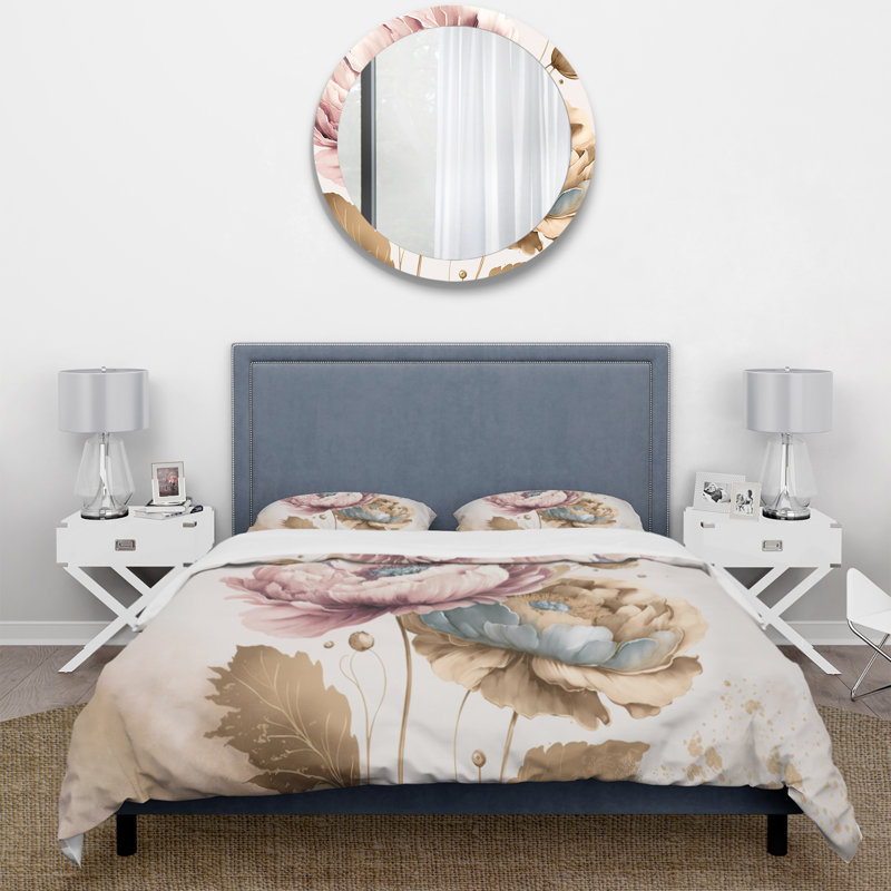 Ensemble de housse de couette rose et doré Poppy Flowers II - Floral Poppy - Microfibre de polyester